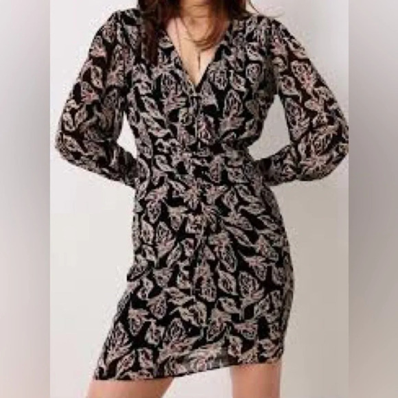 NWT ba&sh GIZELLE DRESS - Black Multi color floral size Small - Picture 1 of 12